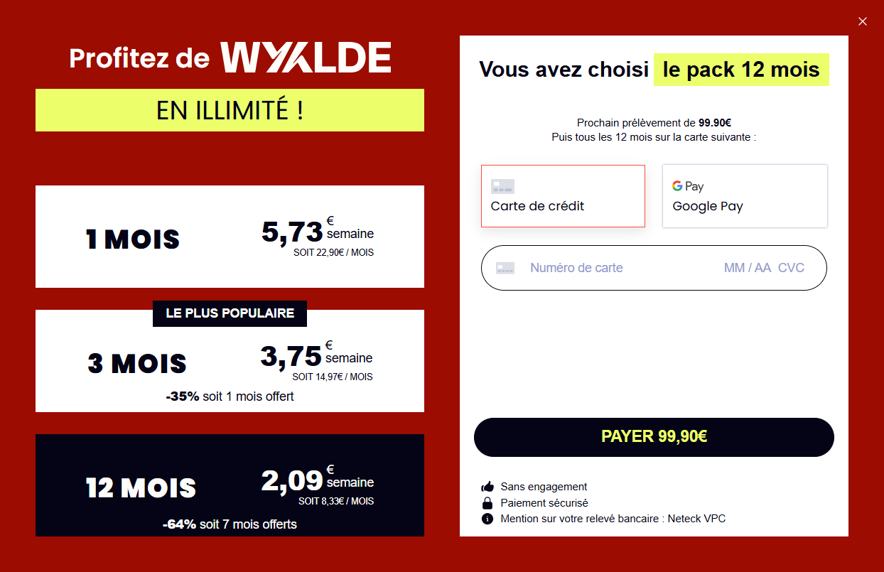 Tarif et abonnement Wyylde