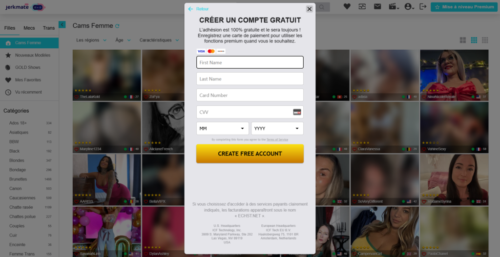 Formulaire inscription Jerkmate étape email et pseudo